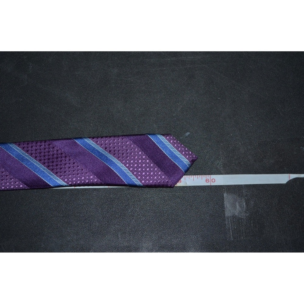 CANALI Purple / Blue Diagnol Striped Thick Woven Silk Tie Made in Italy - Picture 4 of 6